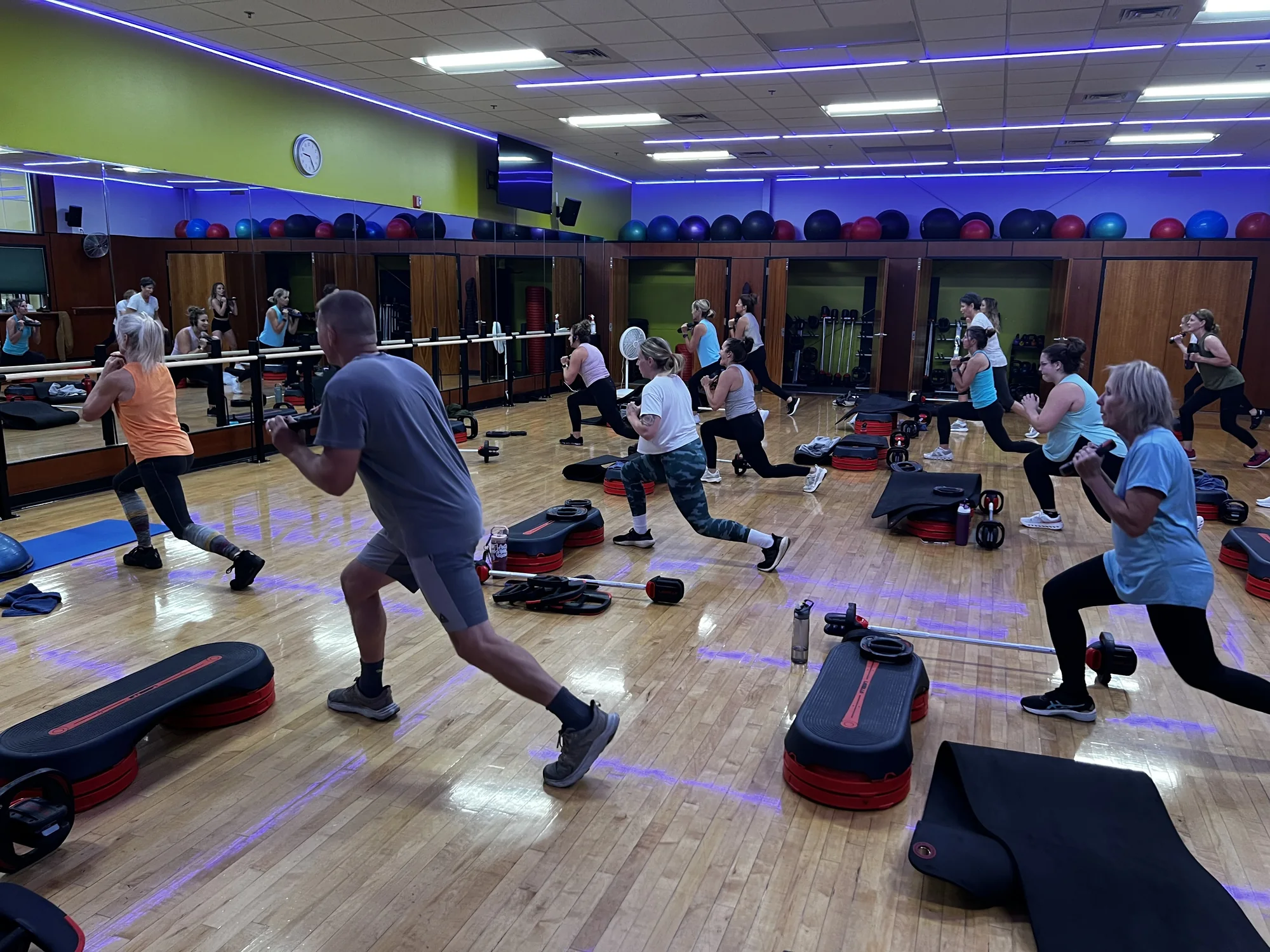 BODYPUMP class on the Peak studio floor