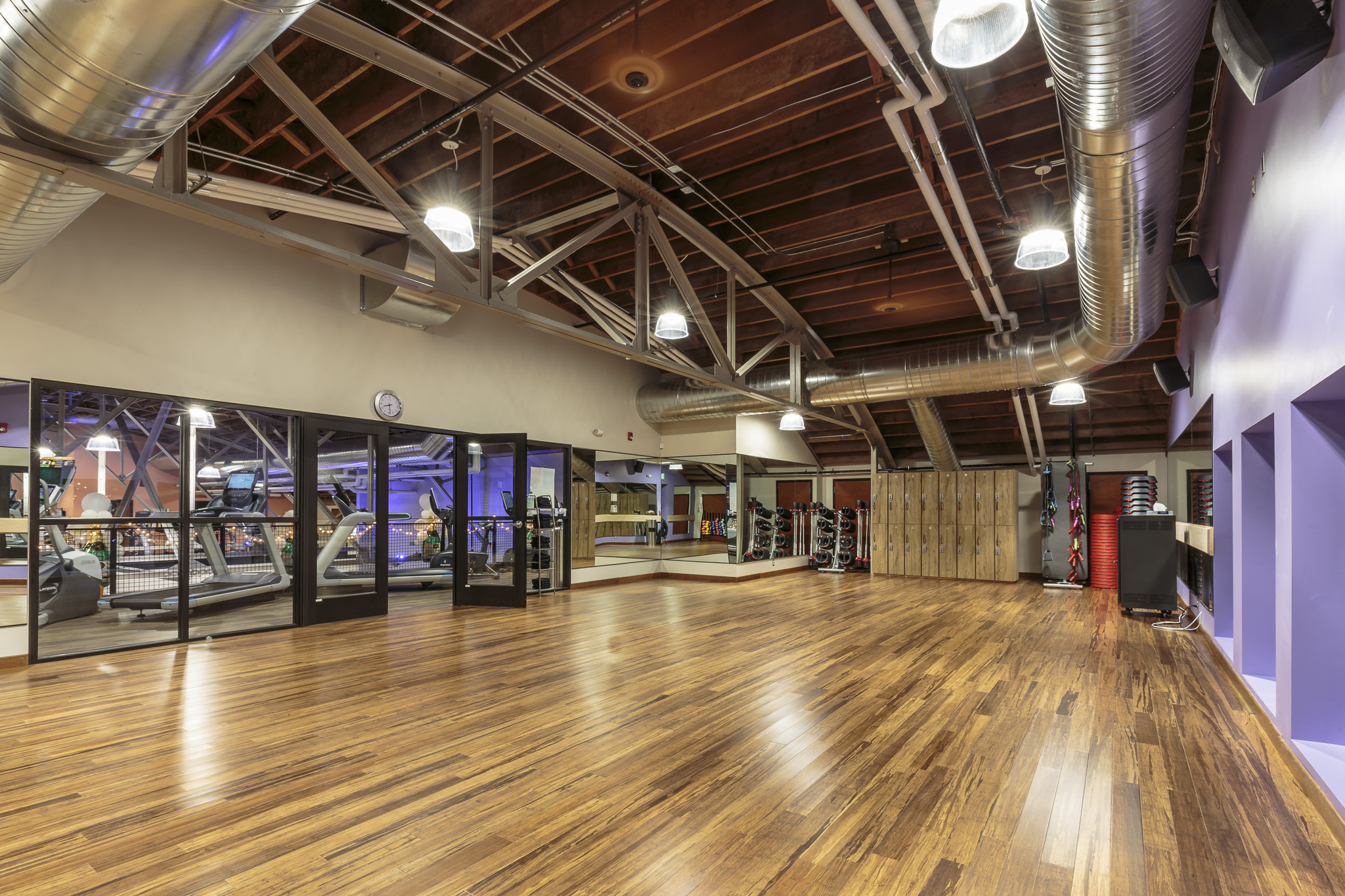 The West Studio — hardwood group fitness studio at Peak West